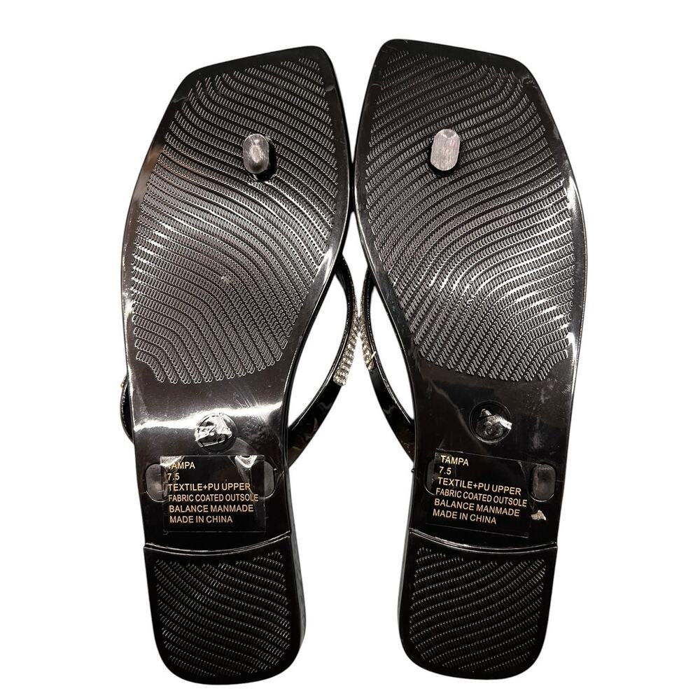 Lauren Lorraine Black Square Toe Thong Sandals 7.5 Minimalist Y2K NIB - Picture 5 of 6